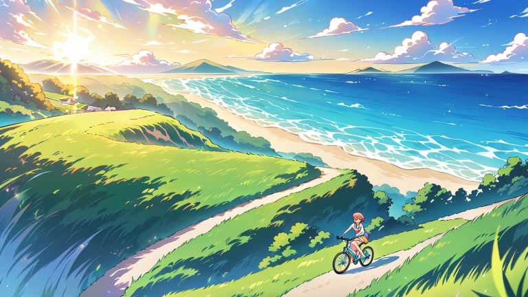4k anime bicycleocean wallpaper scaled