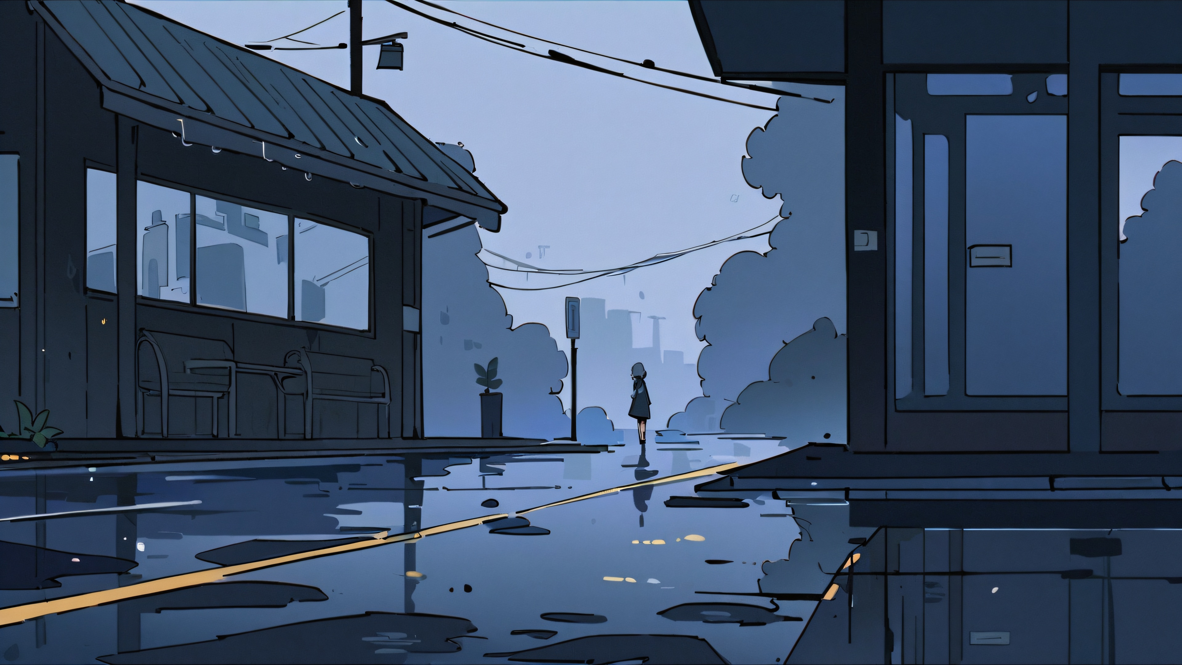 4K wallpaper of Anime BusStop