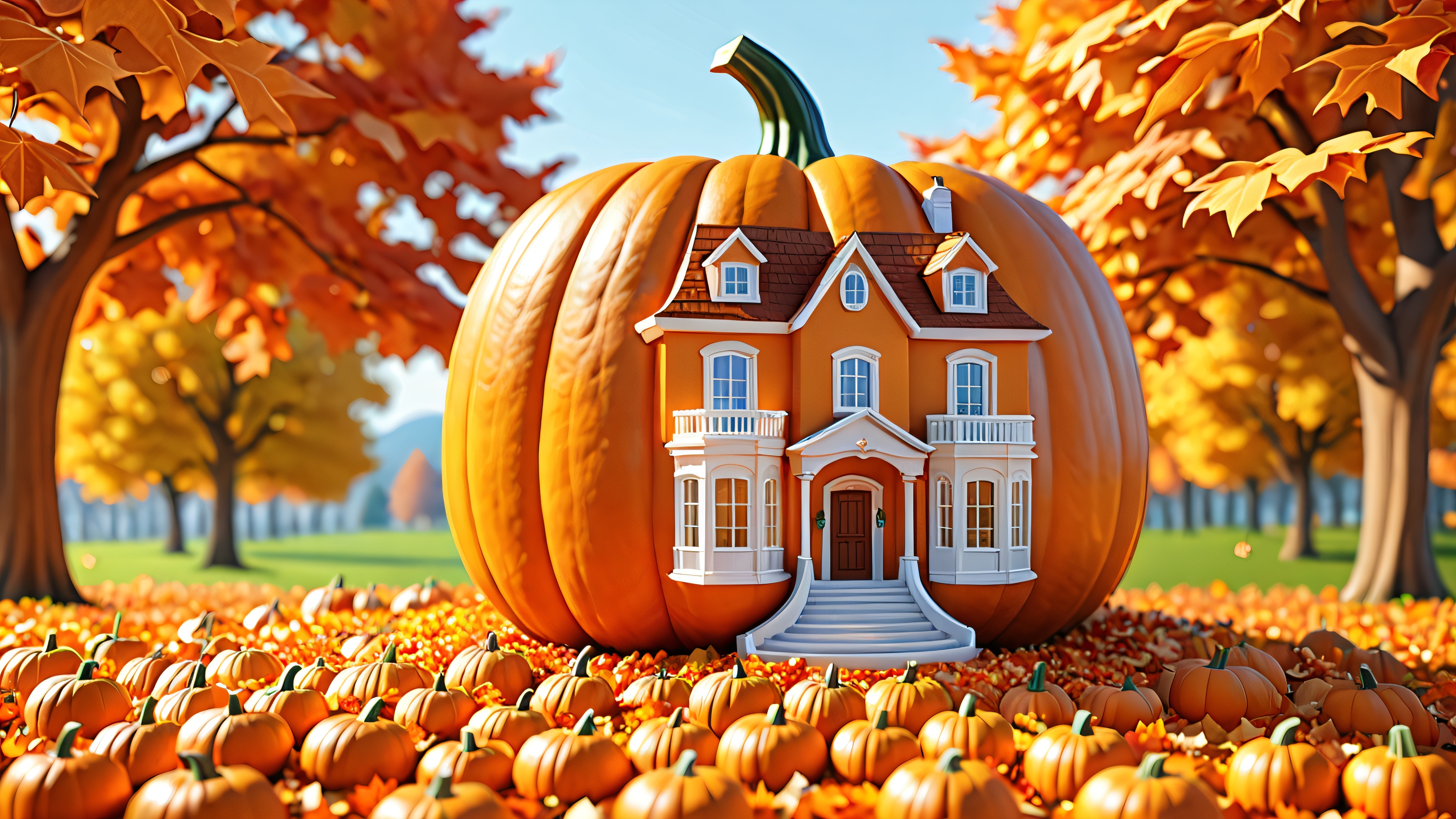 4K wallpaper of Clay PumpkinHouse