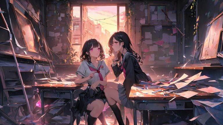 abandoned classroom wallpaper melancholic anime girl 4k scaled