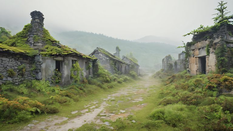 abandoned village ruins 4k wallpaper scaled