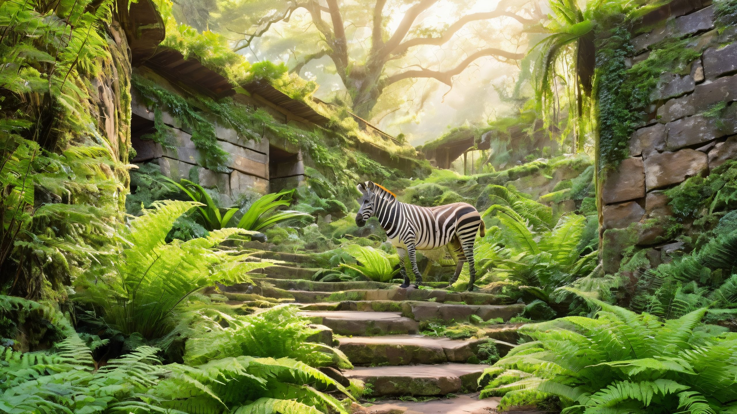 Image of a jungle with old zoo infrastructure and overgrown vegetation, suitable for desktop/PC backgrounds