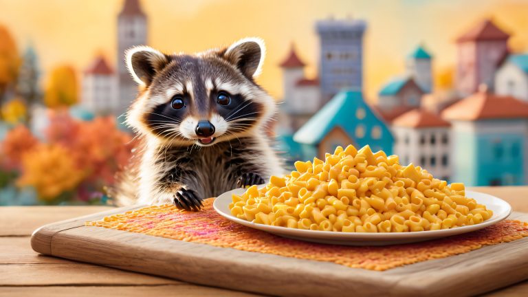 adorable raccoon macaroni city wallpaper whimsy scaled