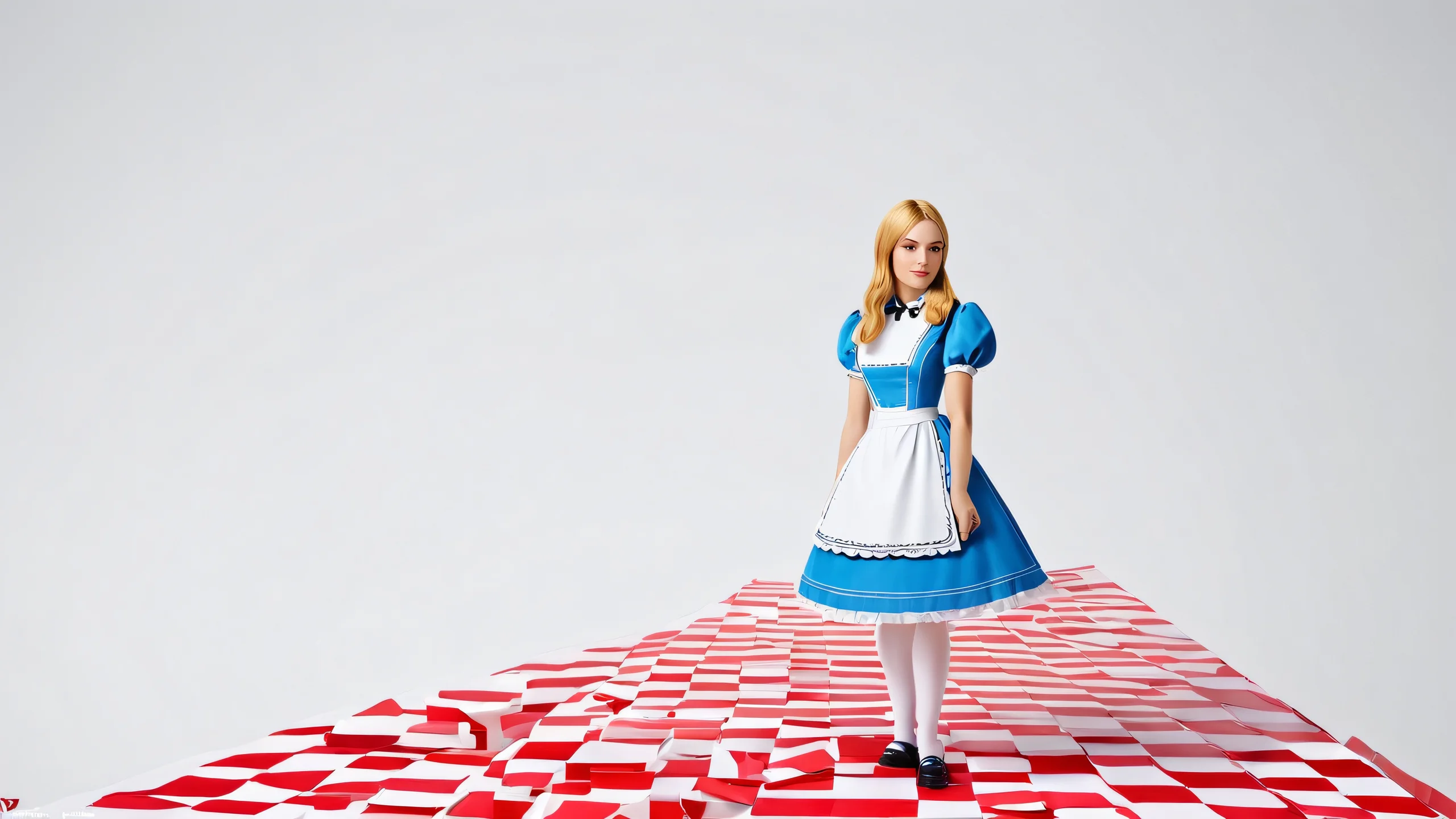 Epic Alice Illusion 4K UHD Widescreen Breathtaking 4K desktop wallpaper of Alice from a fantasy world in red and white hues.