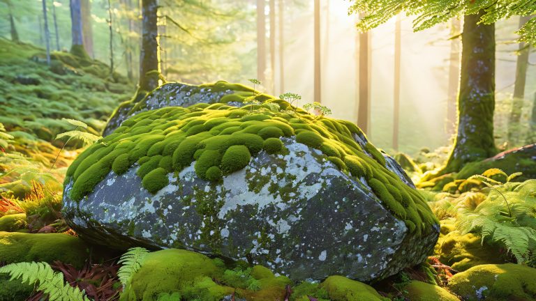 ancient granite boulder mystical forest awakening scaled