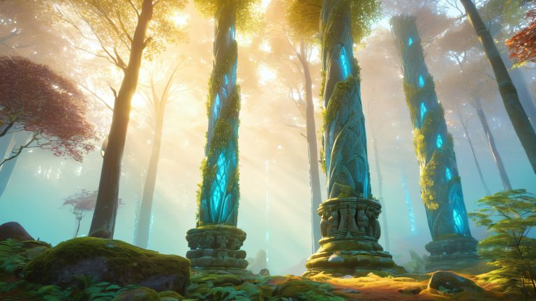 ancient pillar illumination wallpaper fantasy scaled