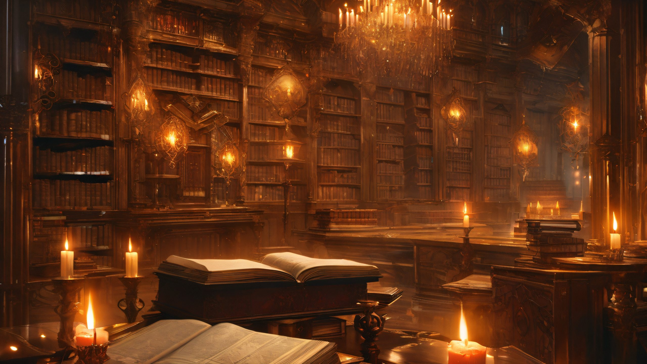 Mysterious ancient tome on a dimly lit study desktop/PC with glowing runes and intricate patterns.