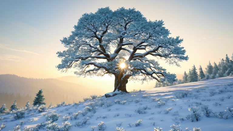 ancient tree frozen forest wallpaper scaled