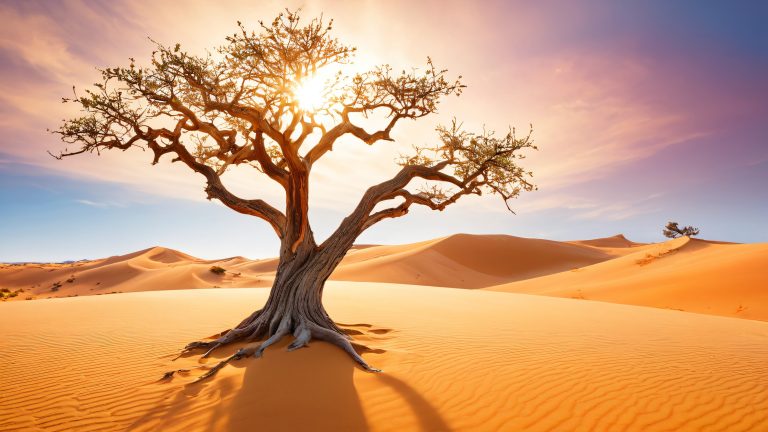 ancient tree golden dunes 4k wallpaper scaled