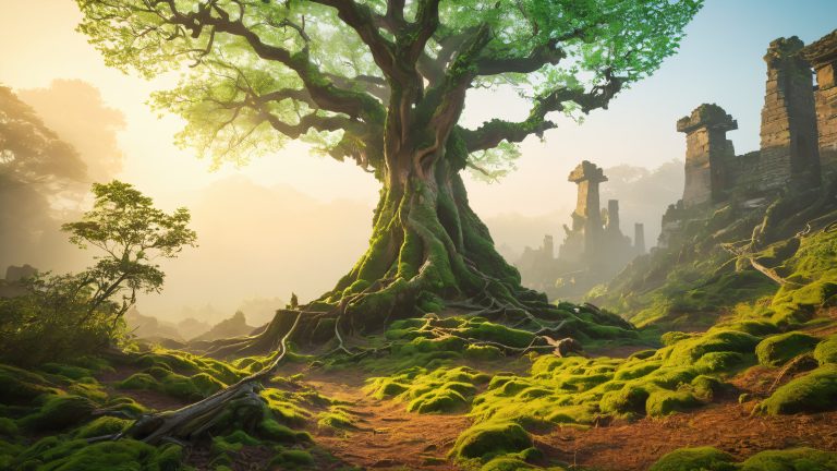 ancient tree ritual fantasy wallpaper scaled