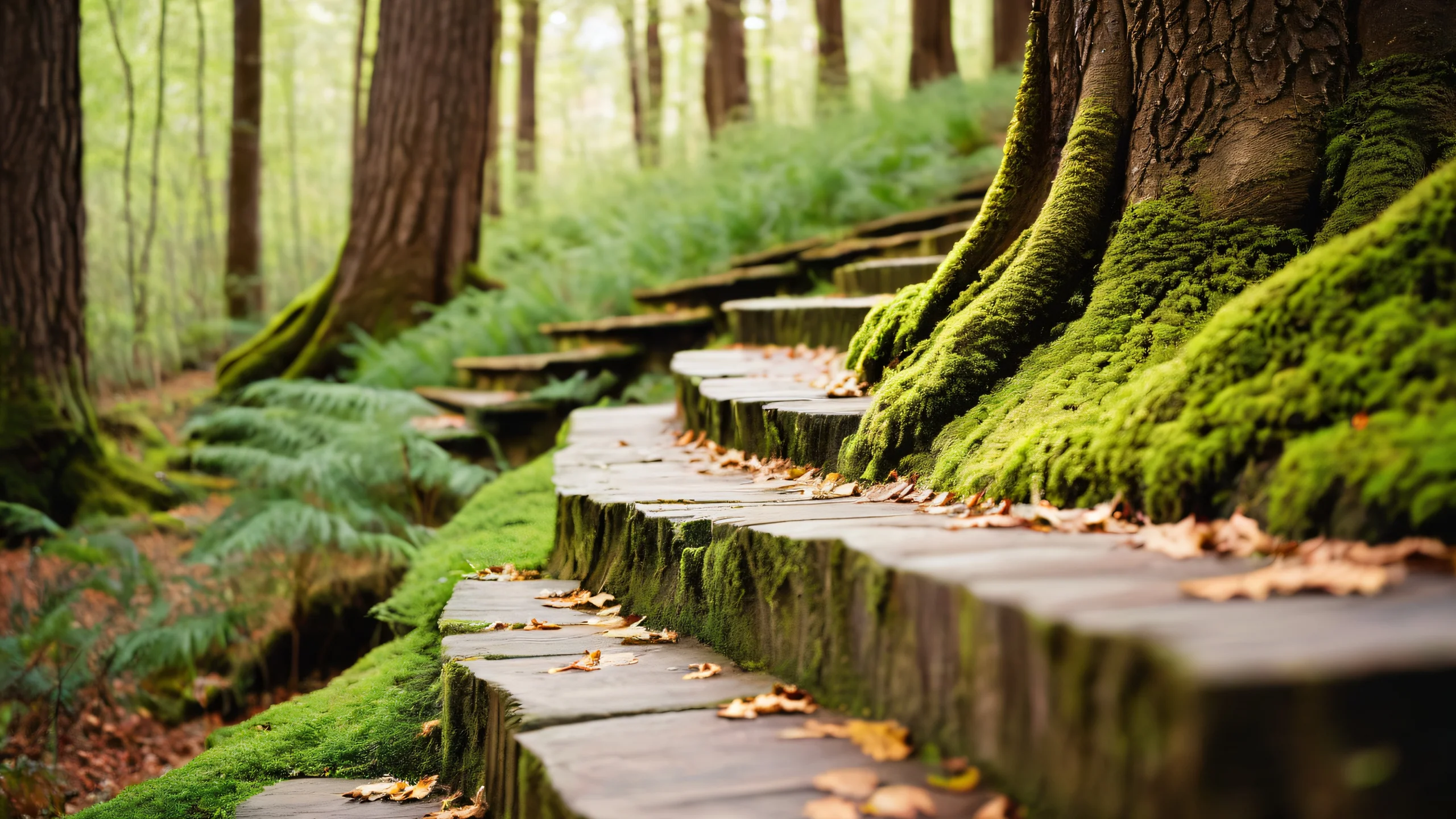 Dense foliage and intricate wooden patterns on ancient tree trunks with white clothing fabric textures and subtle folds.