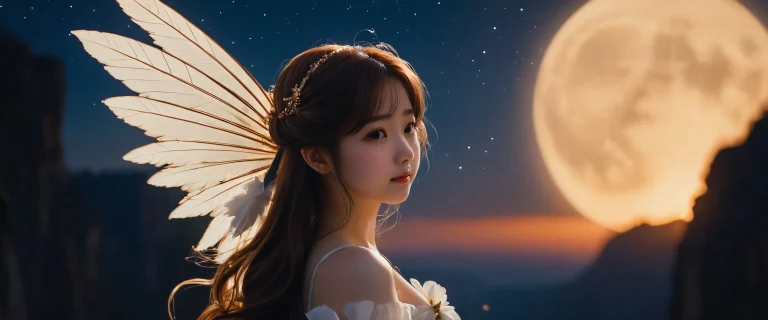 Anime girl figurine in a starry night sky with intricate details and textures