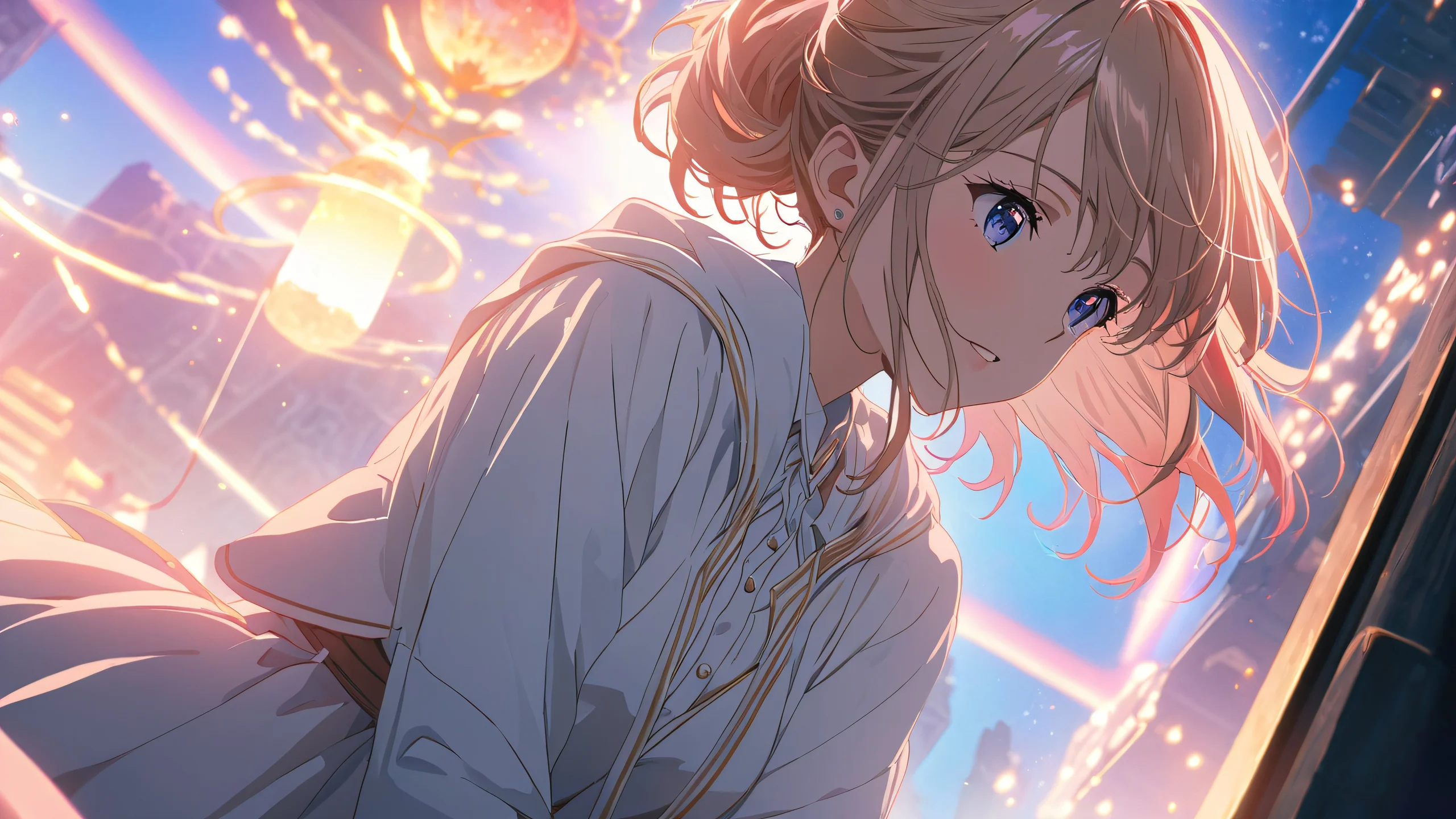 Epic Anime Beauty Dutch Angle 4K Desktop Wallpaper Anime-style illustration of a single girl in a dramatic pose with cinematic lighting and detailed volumetric shadows.