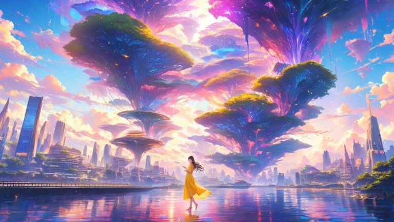 anime girl futuristic cityscape wallpaper scaled