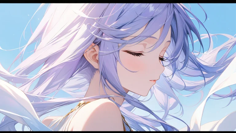 Two anime girls with closed eyes on a simple purple background.