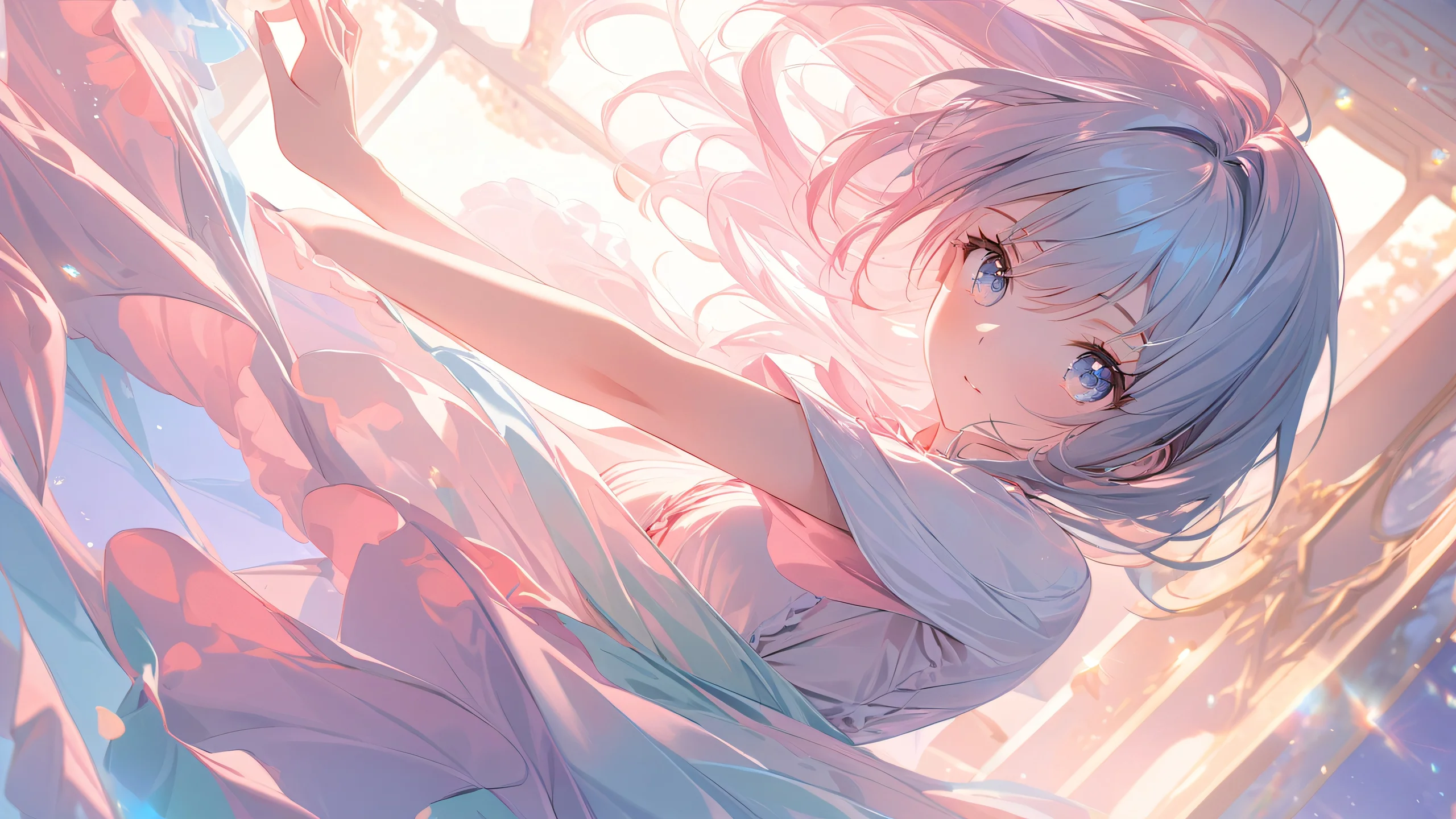 Ultra HD Elegant Anime Girl Wallpaper A stunning anime-style illustration of a young woman with soft, glowing reflections and dramatic shadows.