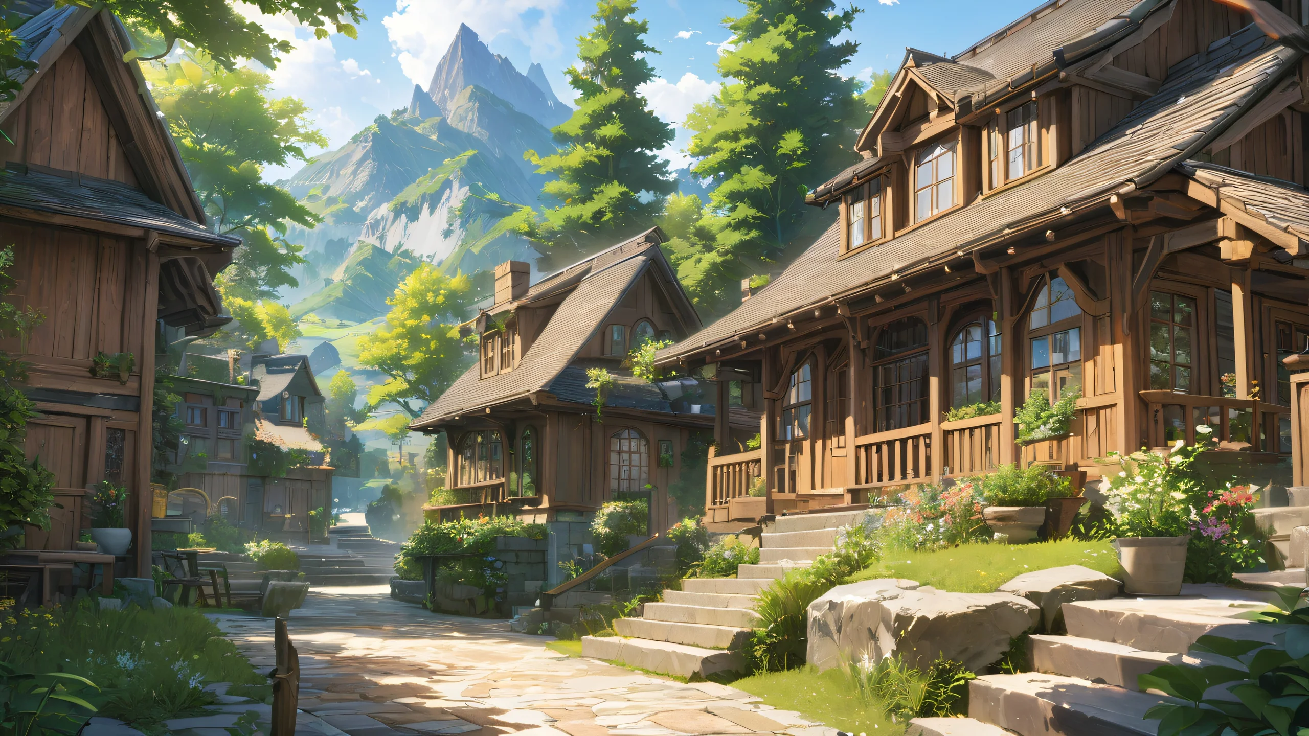 Anime Masterpiece Home 4K UHD Wallpaper Exterior of an anime-style house with intricate details and vibrant colors.