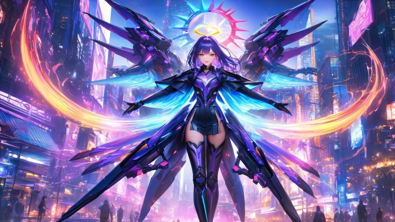 anime moe girl with katanas and mechas 4k wallpaper scaled