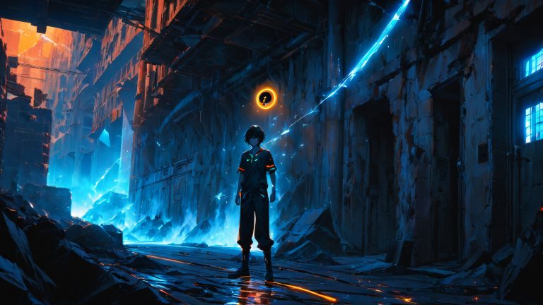 anime protagonist worn out door flickering lights wallpaper scaled