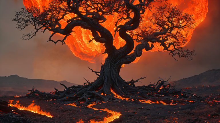 apocalyptic hellscape wallpaper twisted tree on burning earth 4k scaled