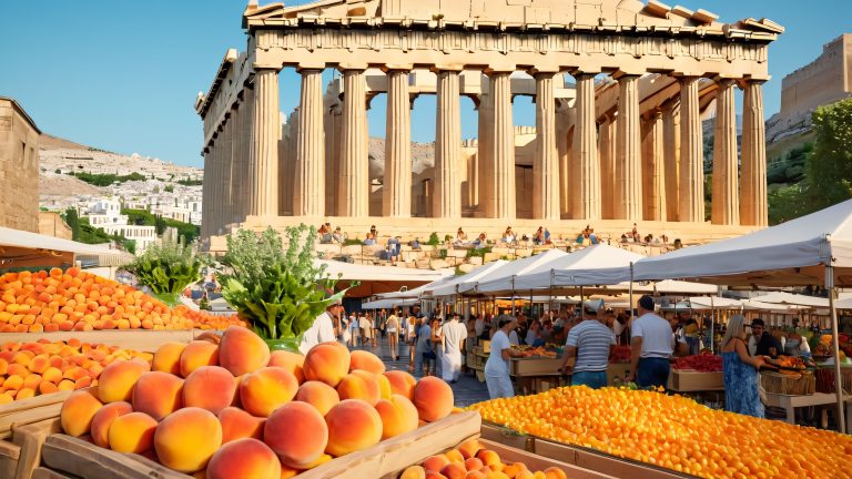 athens market scene parthenon 4k wallpaper scaled