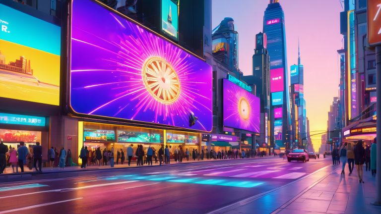 augmented reality billboard at midnight city 4k wallpaper scaled