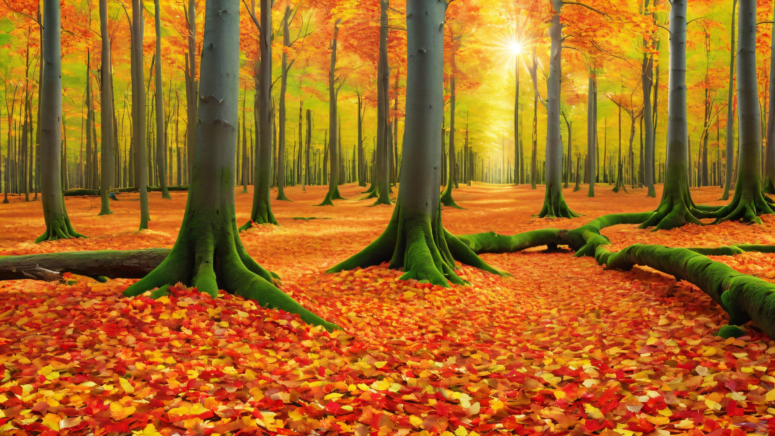 A vibrant forest floor with fallen leaves, reptiles, and natural mosaic, suitable for desktop/pc