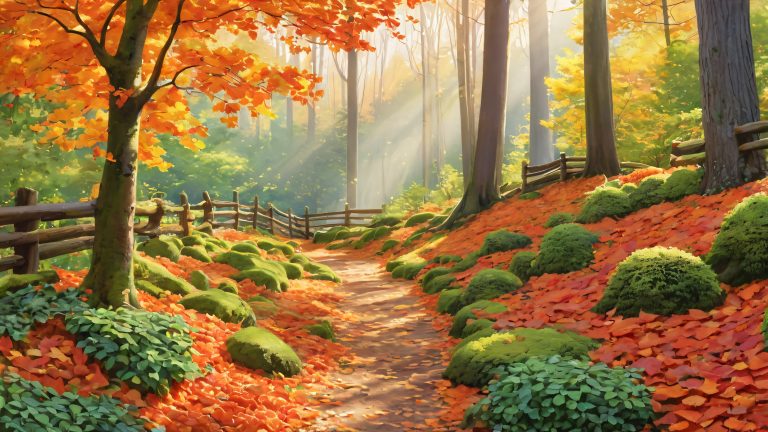 autumn forest wallpaper vibrant leaves and wooden fence scaled