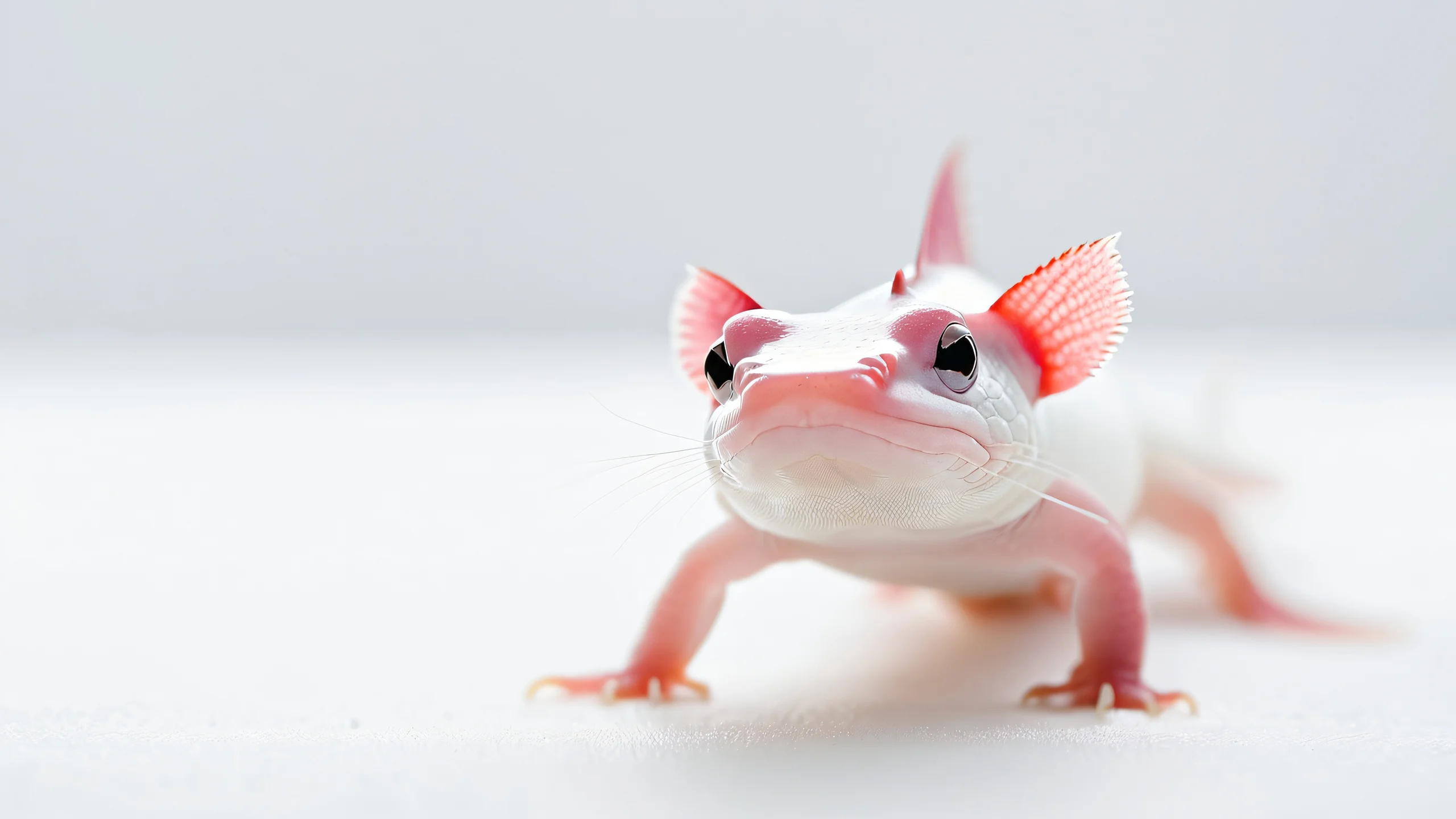 Stunning Axolotl Macro Study 4K Wallpaper Macro study of an axolotl's features with a creamy bokeh and negative space