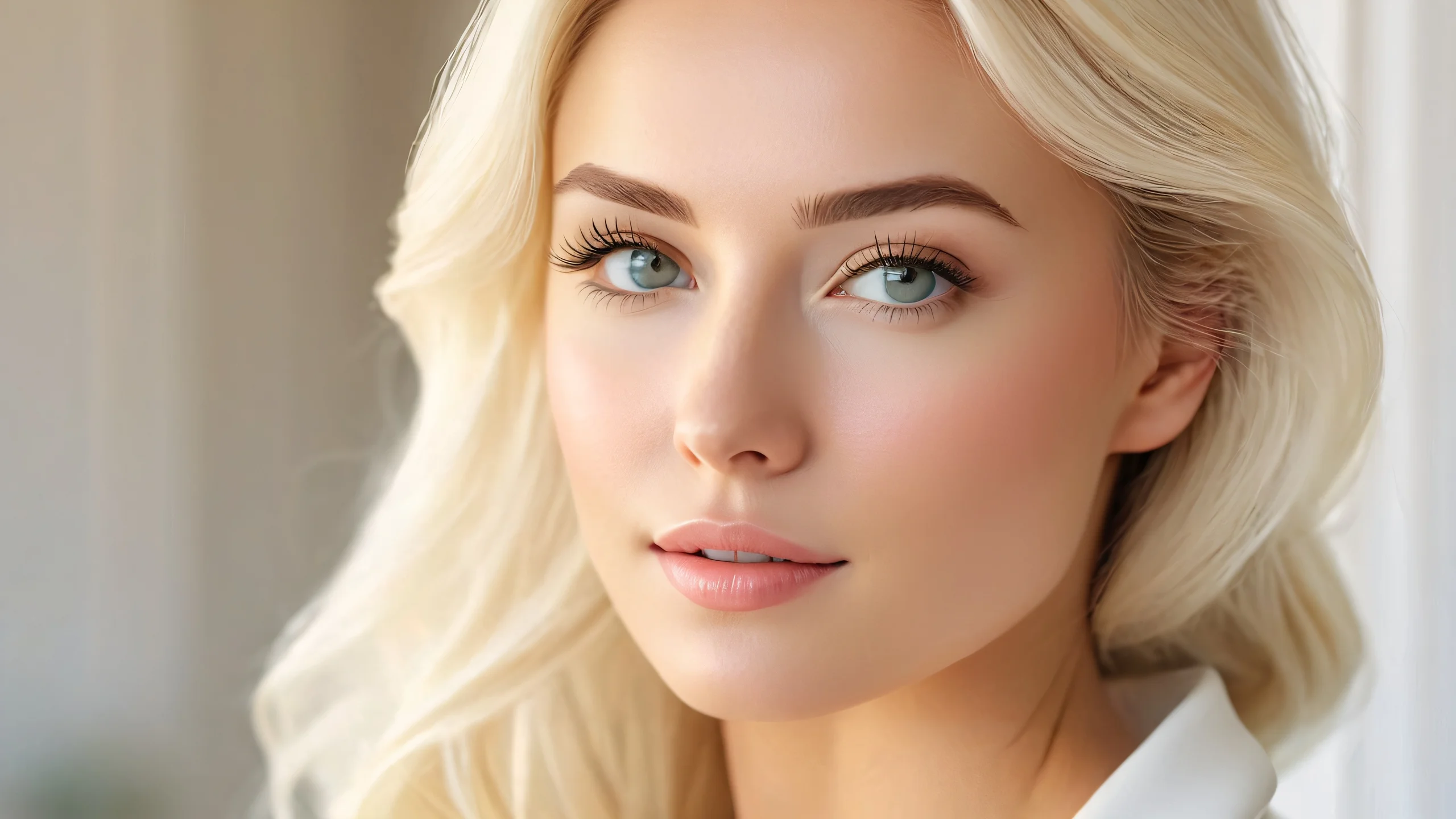 Blonde Beauty Portrait 4K Desktop Wallpaper A stunning portrait of a blonde woman with soft natural light and high detail.