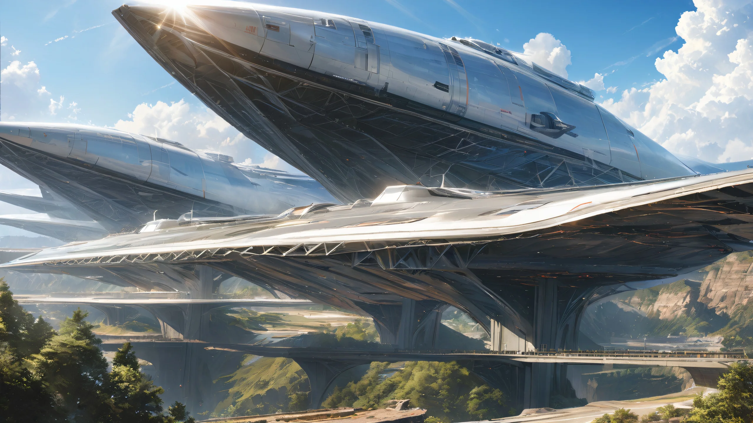 Epic Blue Horizon Highway 4K Desktop Wallpaper A scenic highway with a blue horizon and gray vehicles driving on a sunny day.