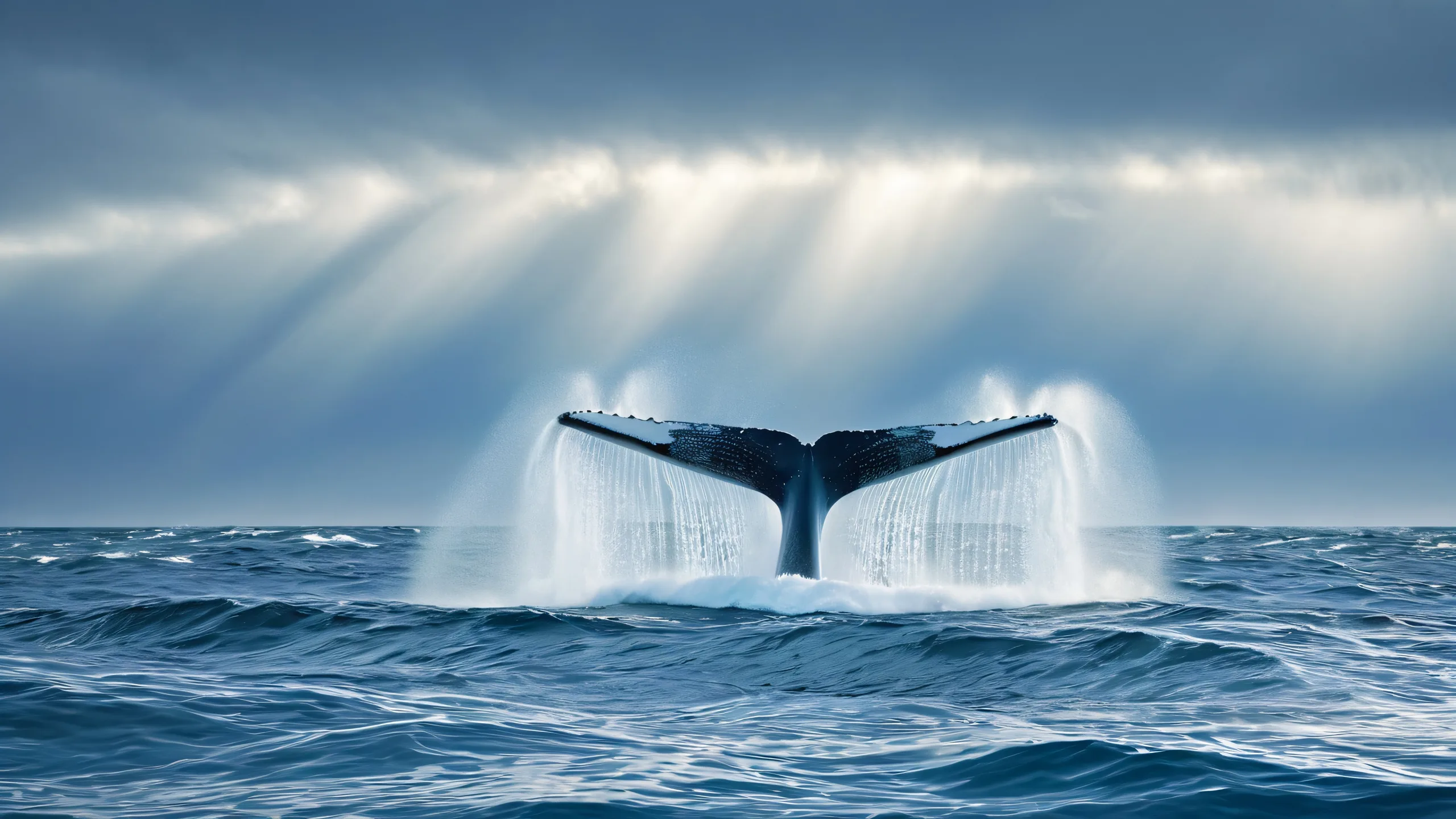 Epic Blue Whale's Electrifying Leap 4K Desktop Wallpaper Majestic blue whale breaching stormy sea with lightning flash on desktop/pc background