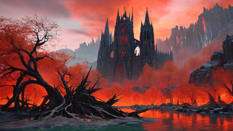 burning cathedral hellscapes 4k wallpaper scaled