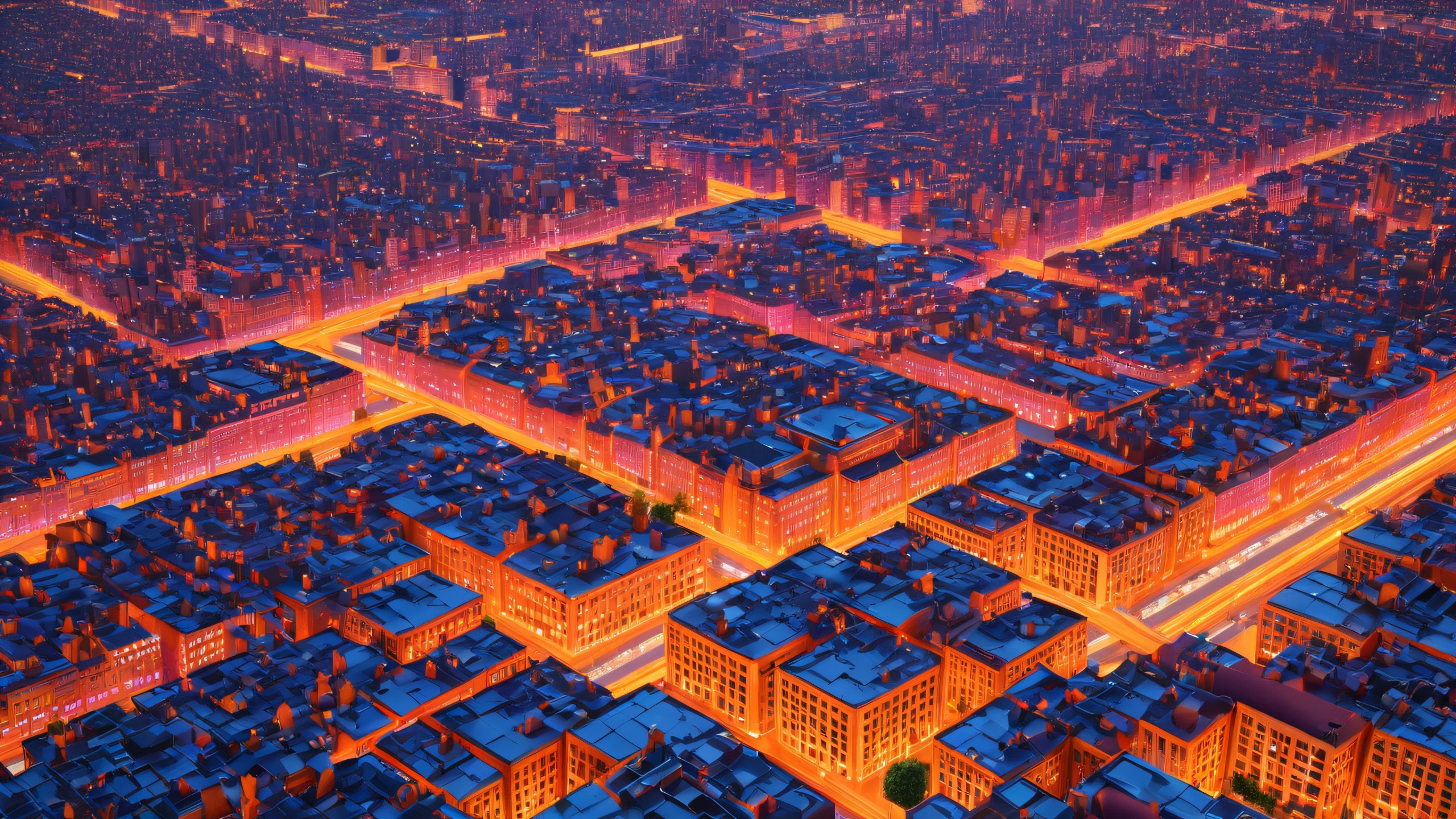 Ultra HD Celestial Tapestry Metropolis Wallpaper Futuristic cityscape with cloth-simulated buildings and urban landscape for desktop/PC use.