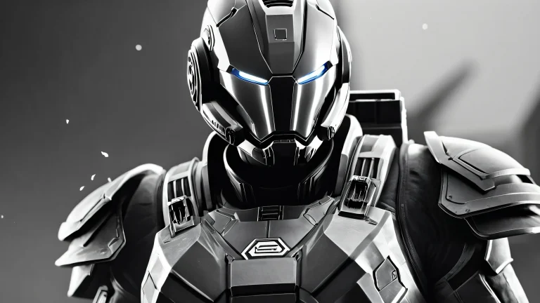 Monochromatic illustration of video game characters in a cyberpunk setting.