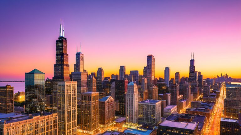 chicago city skyline 4k wallpaper willis tower golden hour scaled