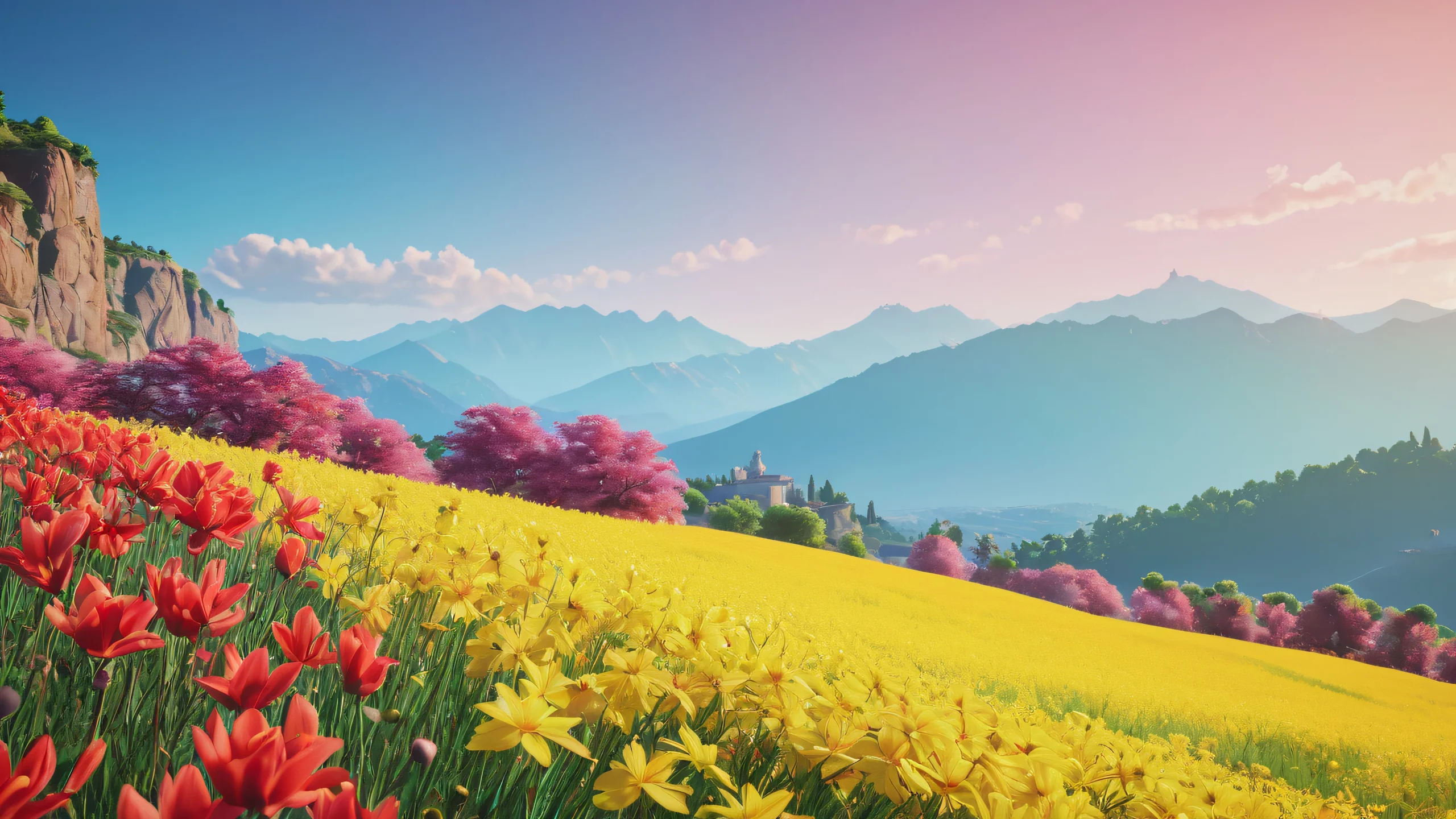 Cinematic Cityscape at Dusk 4K Desktop Wallpaper A cityscape at dusk with cinematic lighting and ultra-detailed buildings.