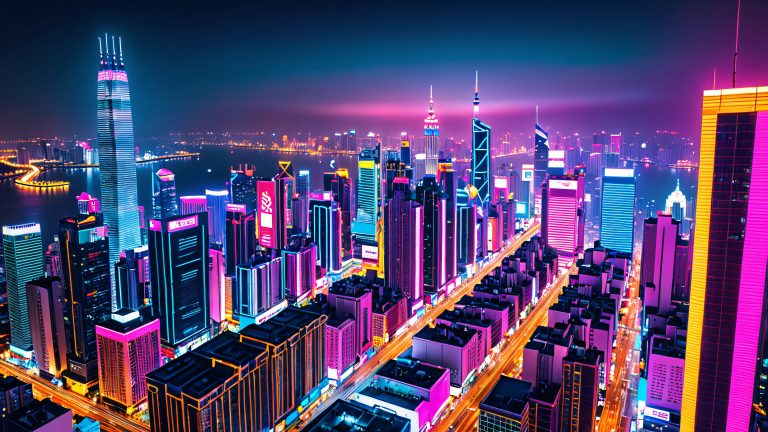 cityscape 4k wallpaper neon lights kanji text scaled