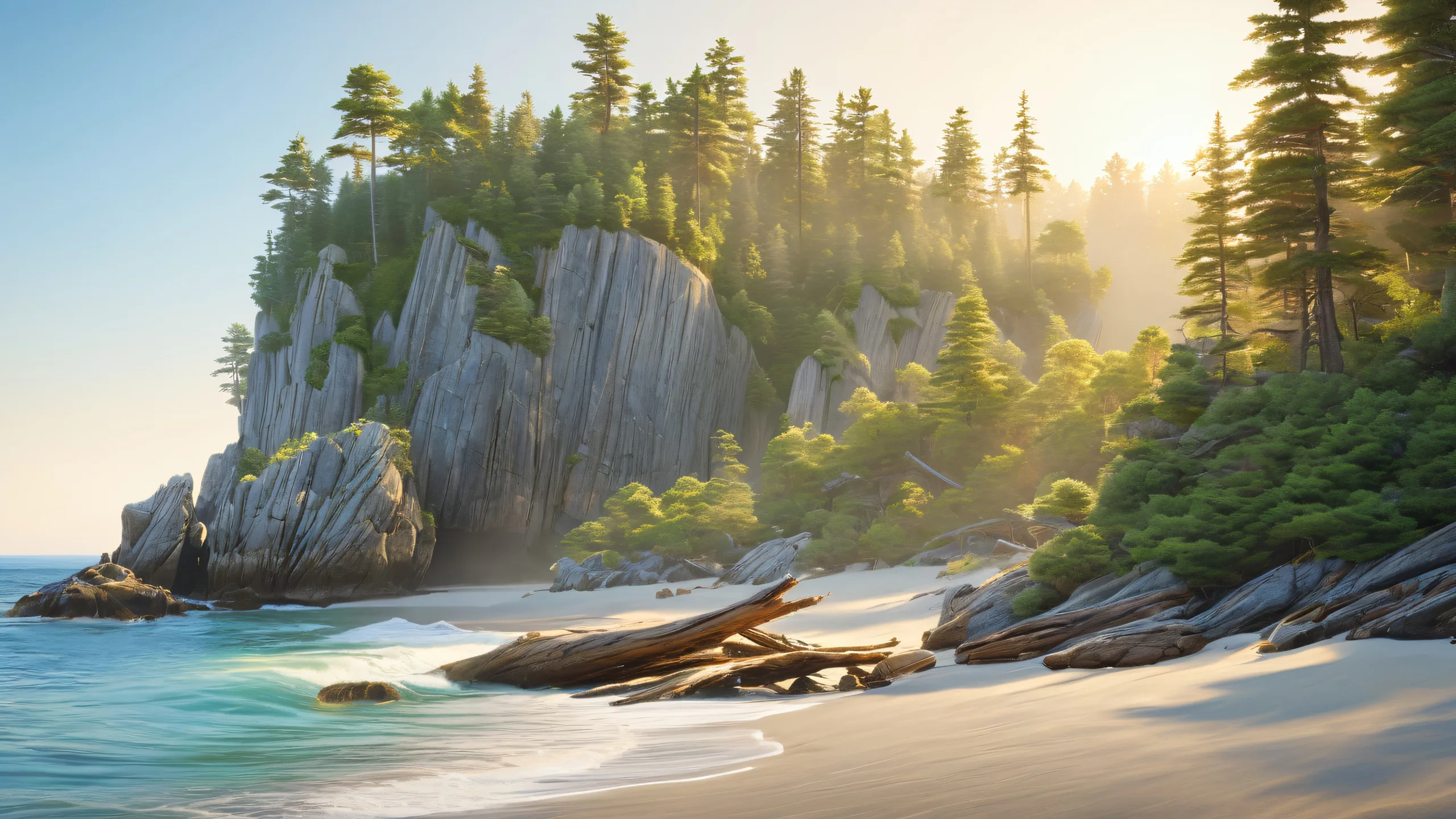 Stunning Coastal Oasis Retreat 4K Wallpaper Secluded coastal retreat with wooden cabin and private beach for Desktop/PC