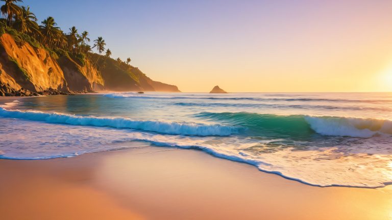 coastal sunset waves wallpaper scaled