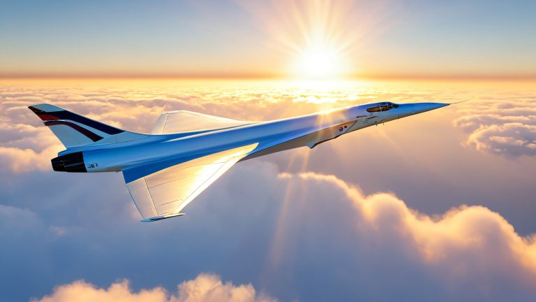concorde soars through gradient blue skies 4k wallpaper scaled