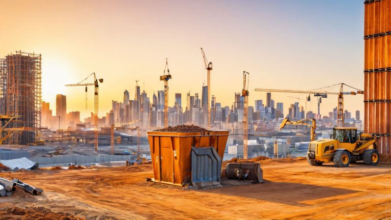construction site 4k wallpaper rusty bin swap at sunset scaled
