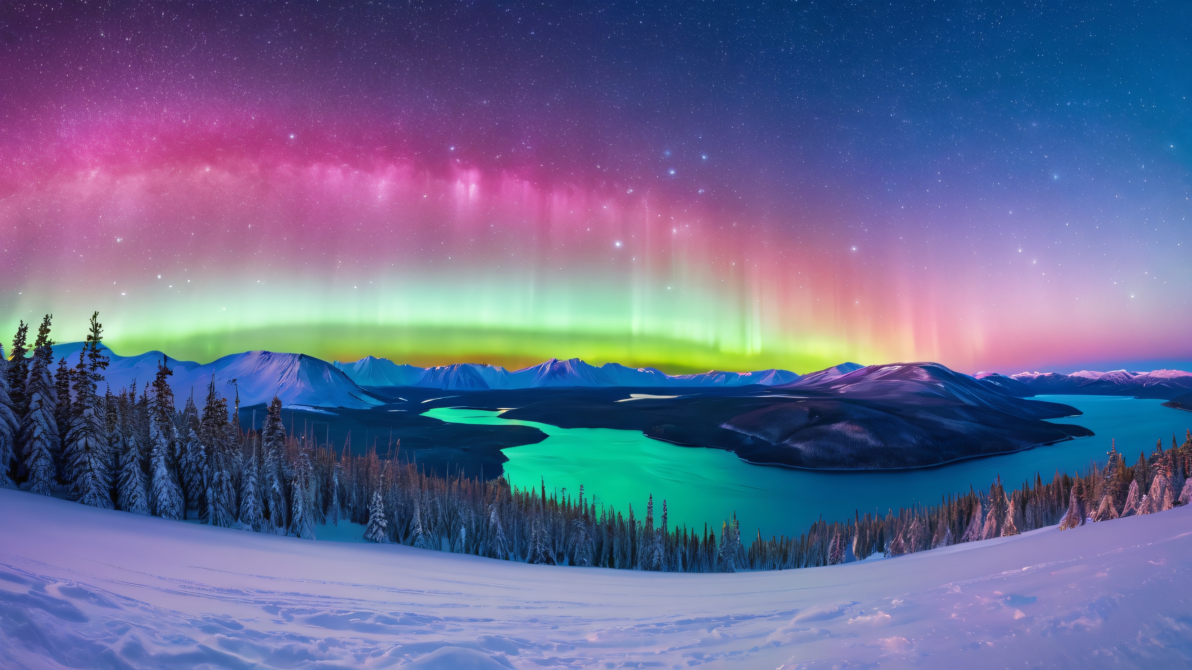 A stunning 4K wallpaper featuring a breathtaking 22° halo, aurora borealis, and celestial beauty.