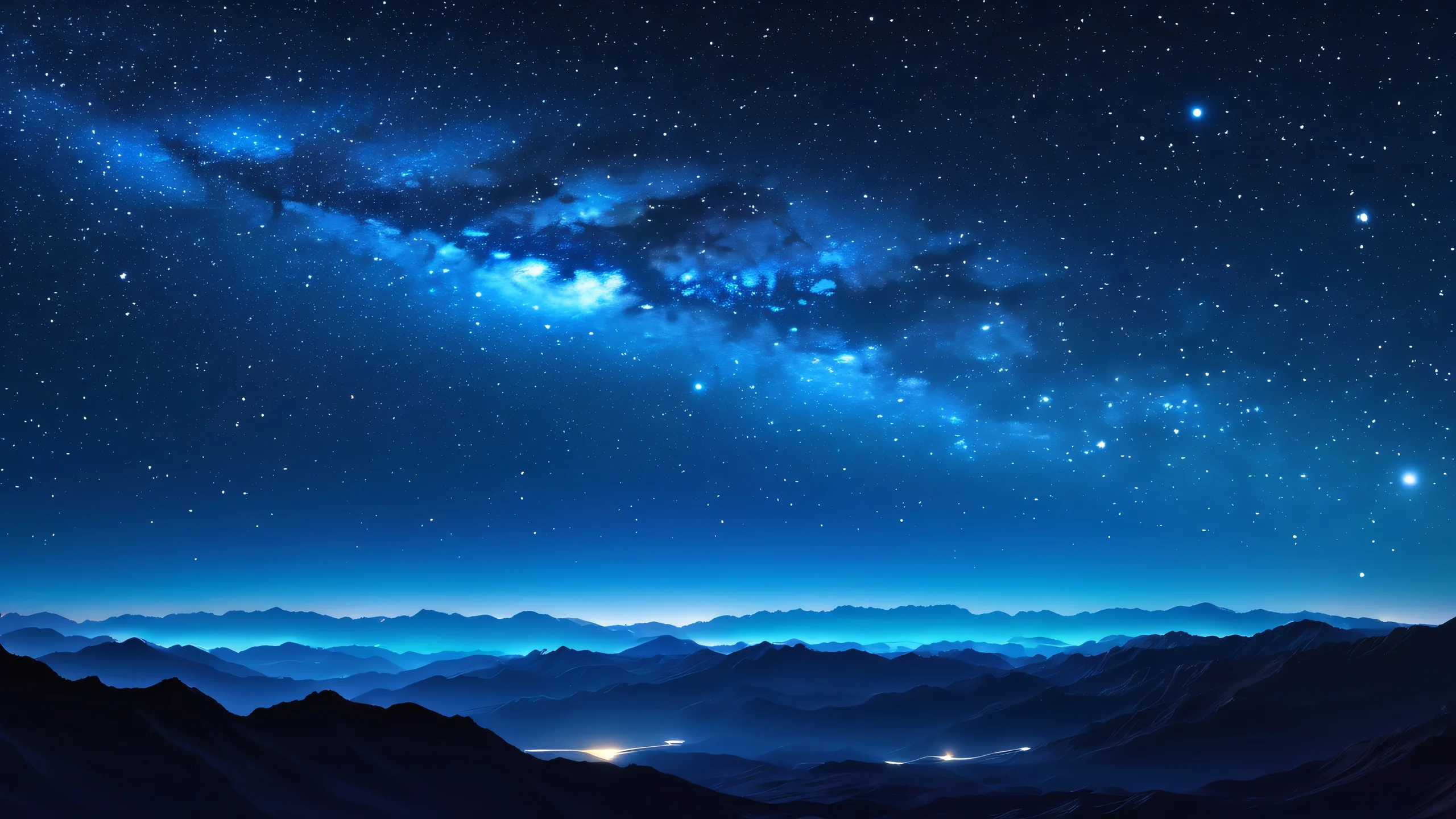 Cosmic Aurora Dreams 4K UHD Wallpaper A mesmerizing night sky with swirling clouds of deep blues and vibrant whites, illuminated by a mix of bright and dark atmospheric conditions.