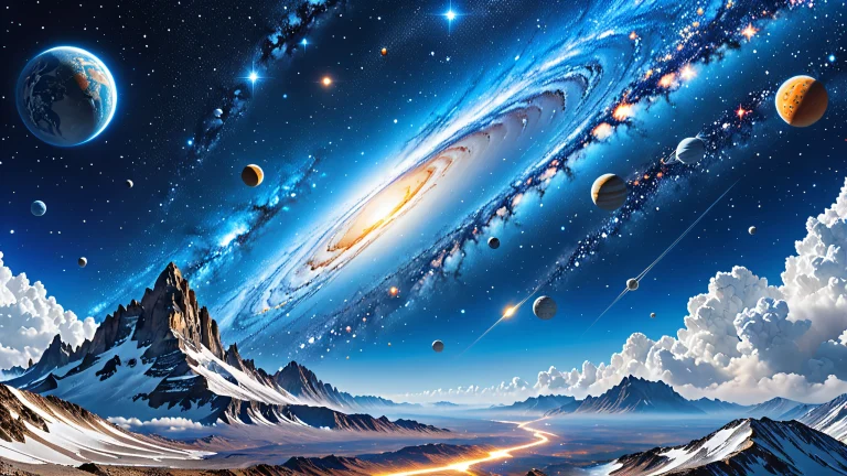 A stunning 4K wallpaper depicting a mesmerizing cosmic scene with blue and white hues.