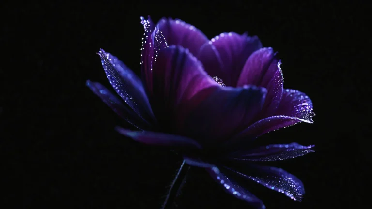 Macro photography of intricate petal structures under starry night sky
