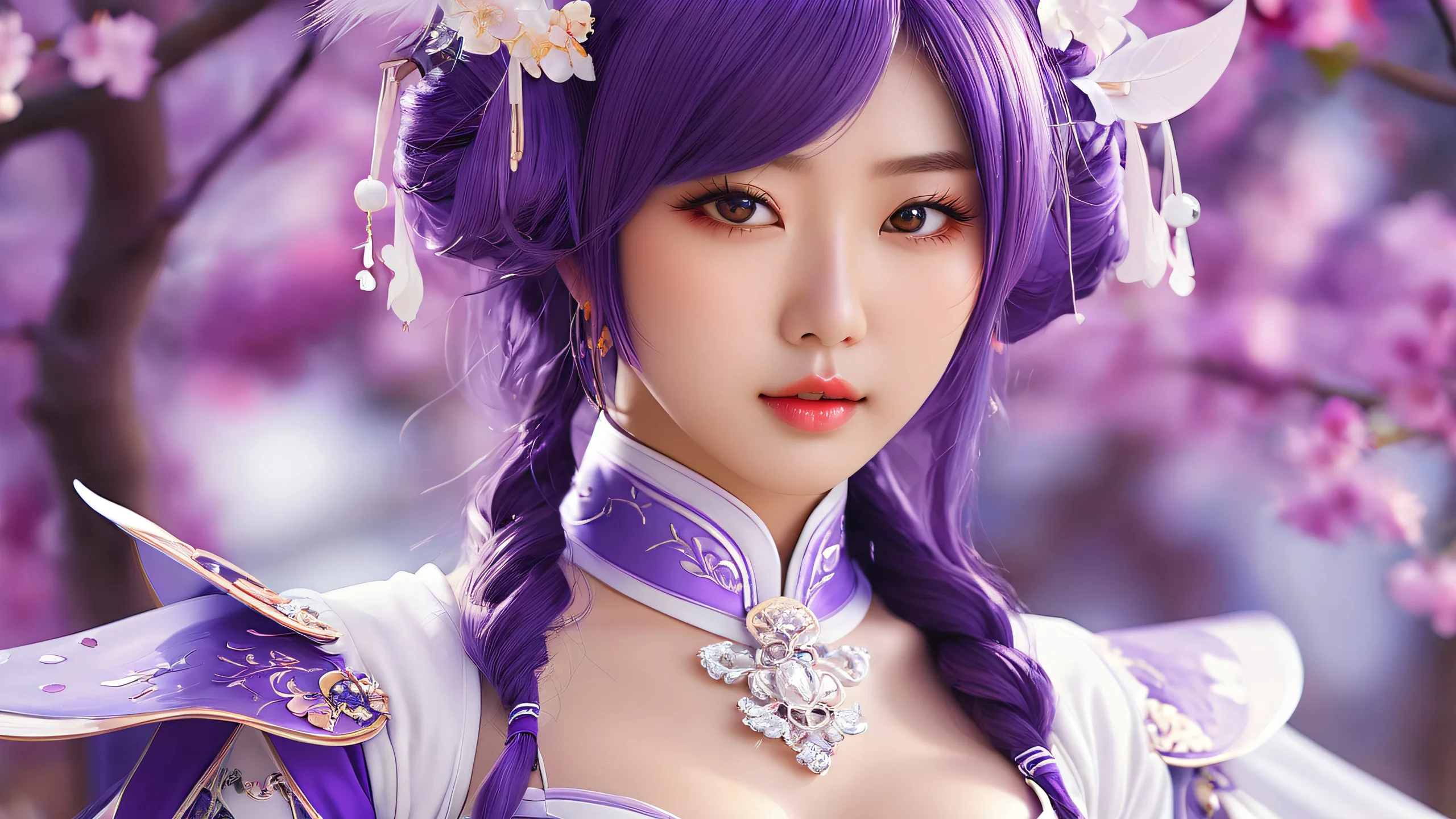 Cosplayer in a vast void with extreme depth of field, perfect for desktop/PC screens