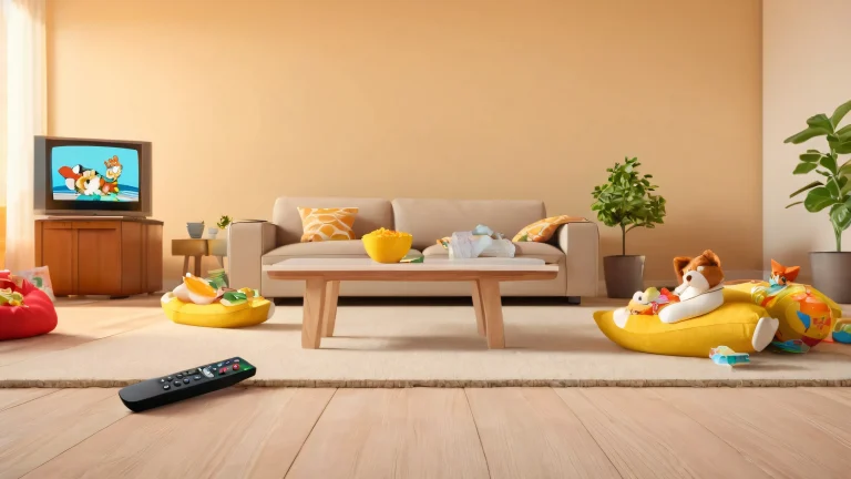 A person slumped on a couch, surrounded by empty food containers and TV remote control. Suitable for Desktop/PC use.