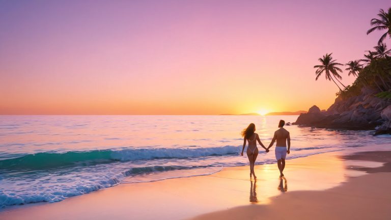 couple s serene sunset stroll 4k wallpaper scaled