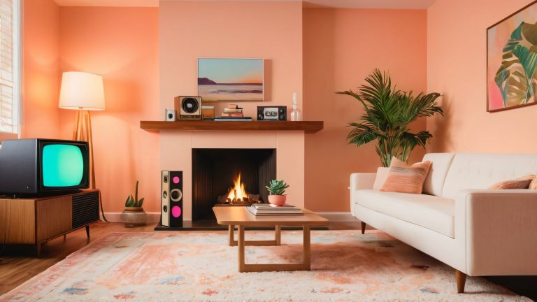 cozy 80s living room wallpaper retro nostalgia scaled